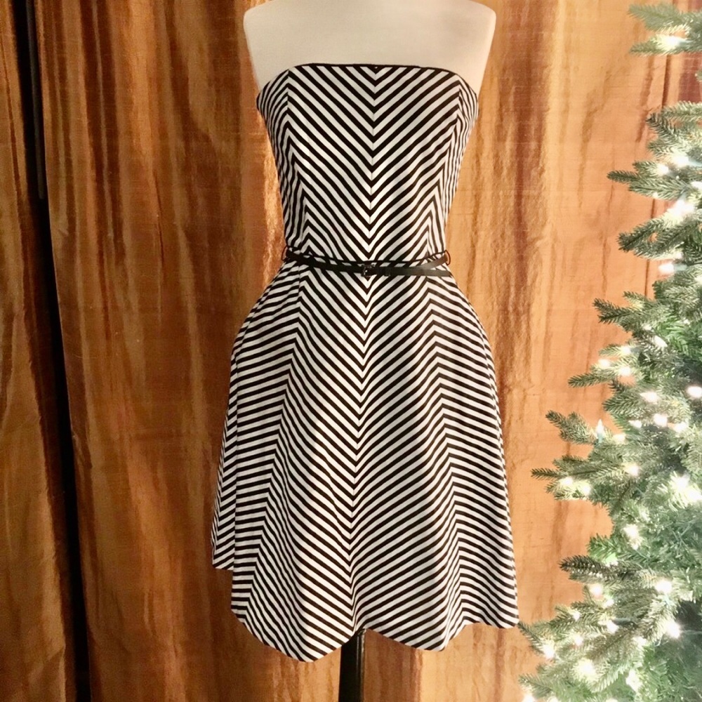 Strapless Striped Fit & Flare Dress, Sz 4